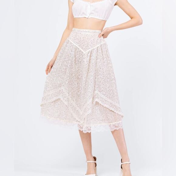 Gunne Sax Jessica's Gunnies Calico Prairie Midi Skirt - Picture 1 of 10